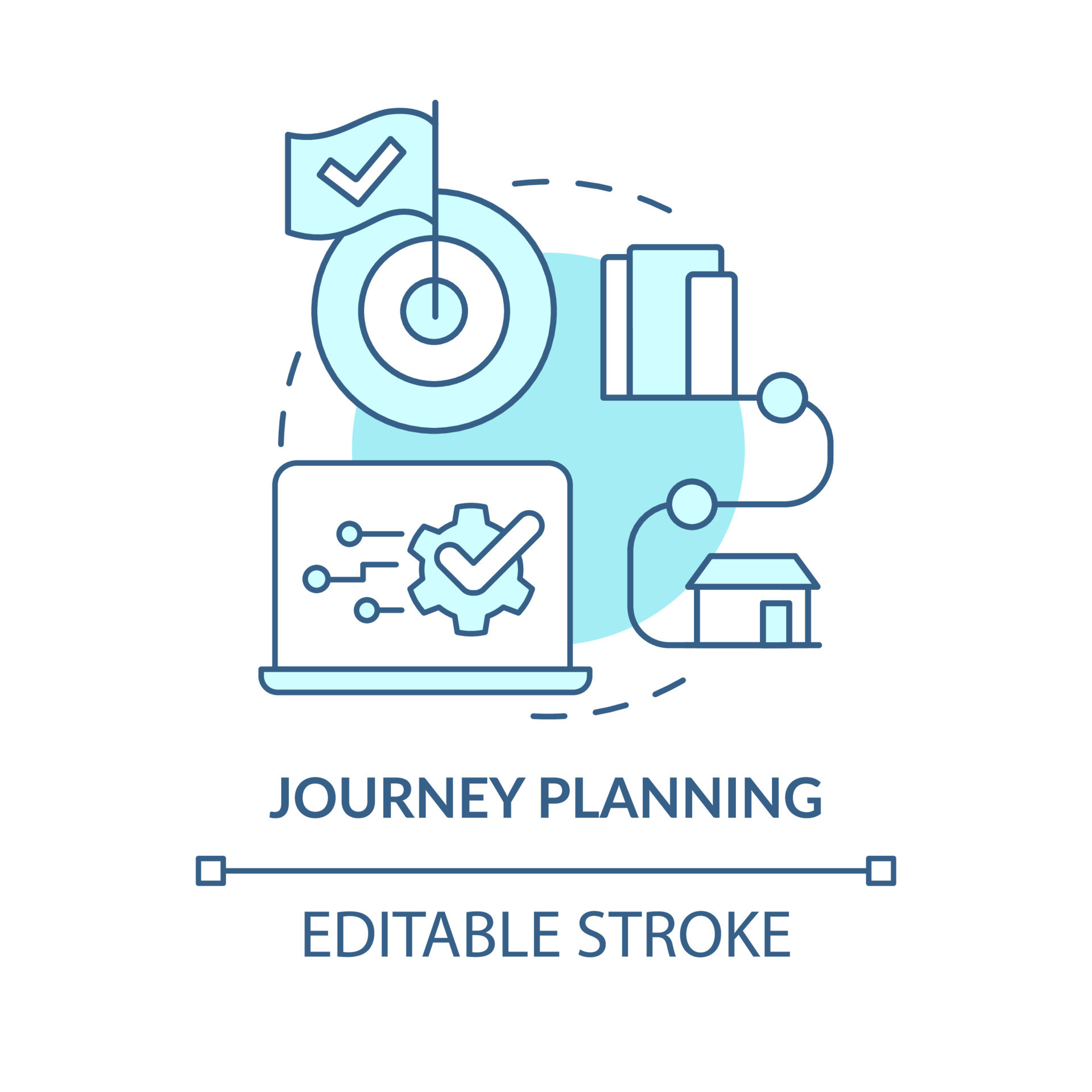 Journey planning turquoise concept icon. Route and means of travelling