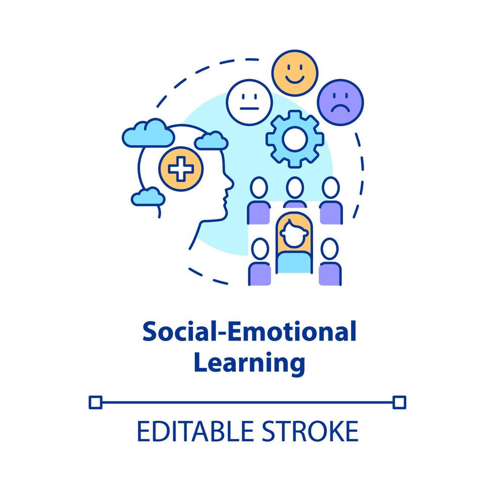 Social emotional learning concept icon. Building relationship. Trend in education abstract idea thin line illustration. Isolated outline drawing. Editable stroke. vector