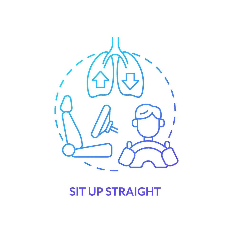 Sit up straight blue gradient concept icon. Proper position while driving. Road trip advice abstract idea thin line illustration. Isolated outline drawing. vector