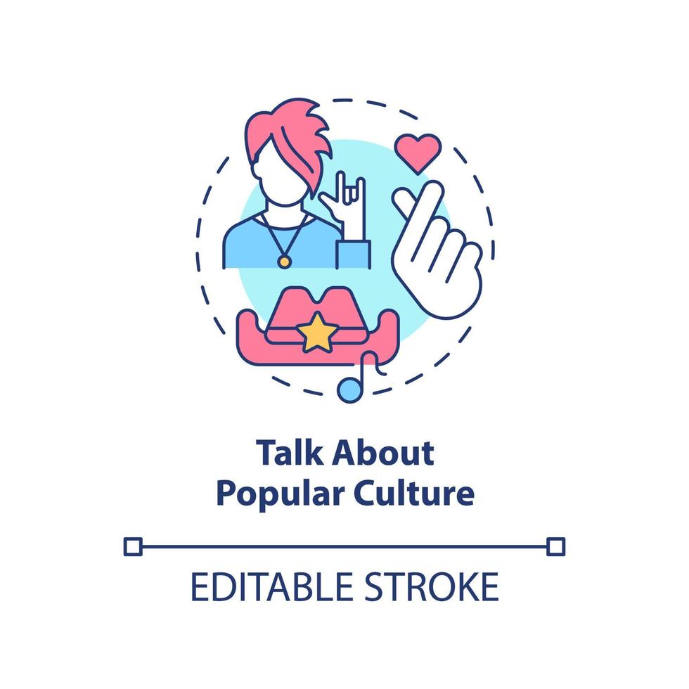 Talk about popular culture concept icon. Get along with teenager abstract idea thin line illustration. Discuss pop culture. Isolated outline drawing. Editable stroke. vector