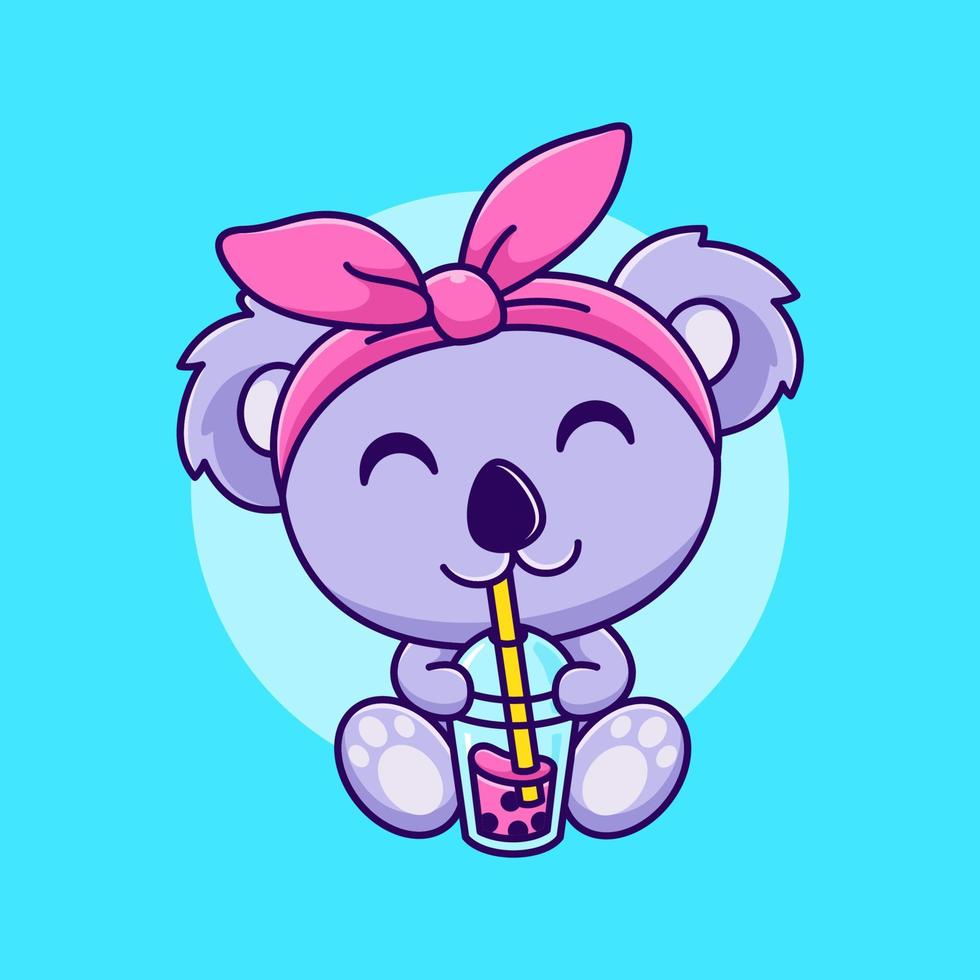 cute koala drinking boba vector illustration. female koala cartoon