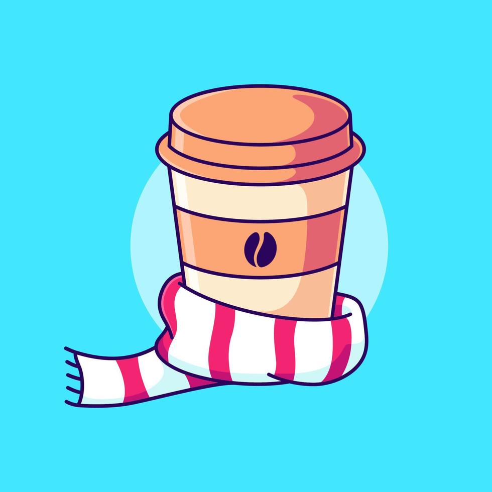 Cute paper coffee cup with scarf vector illustration. cartoon coffee for menu