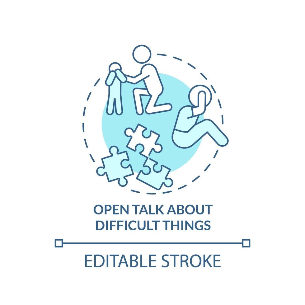 Open talk about difficult things turquoise concept icon. Positive communication abstract idea thin line illustration. Isolated outline drawing. Editable stroke. vector