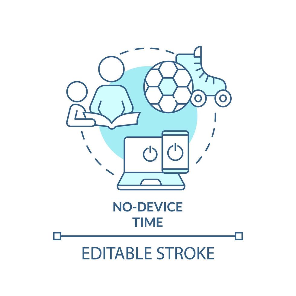 No device time turquoise concept icon. Limit time with gadgets. Quality time together abstract idea thin line illustration. Isolated outline drawing. Editable stroke. vector