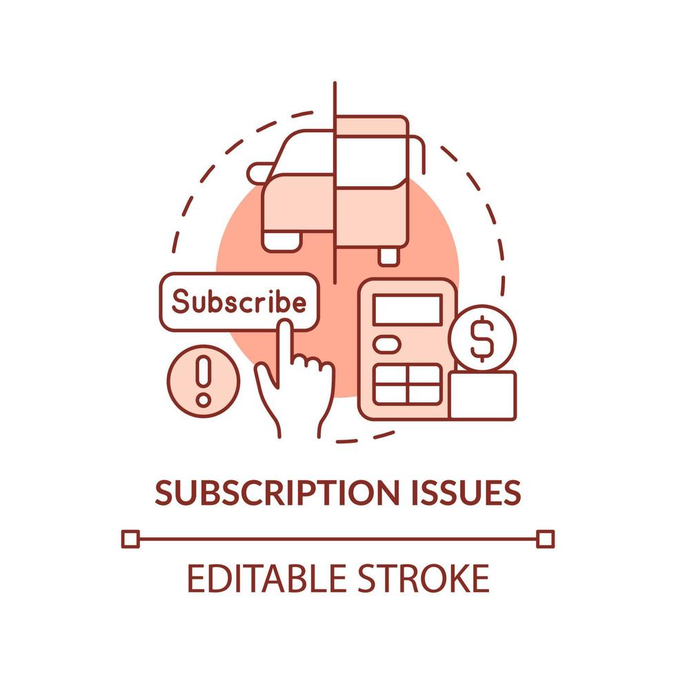 Subscription issues red concept icon. Regular payment for package. Maas issue abstract idea thin line illustration. Isolated outline drawing. Editable stroke. vector