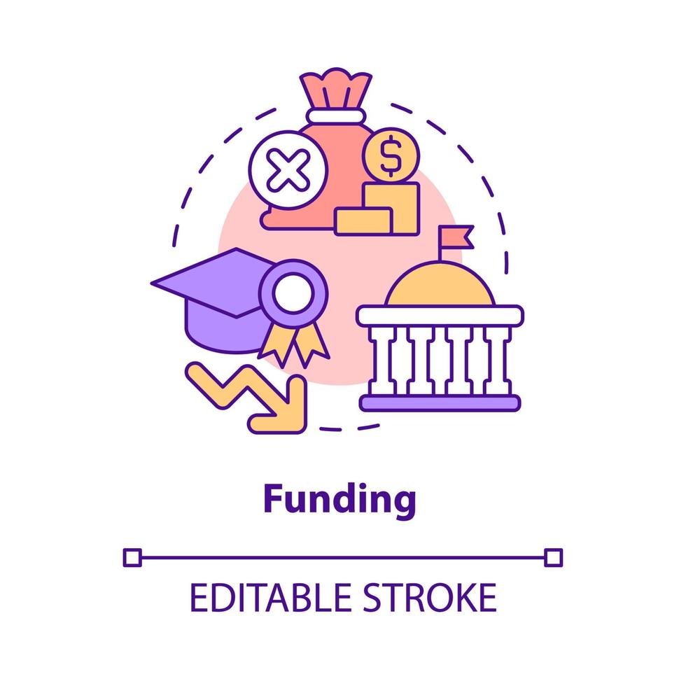 Funding concept icon. Less financial support. Problem in public schools abstract idea thin line illustration. Isolated outline drawing. Editable stroke. vector