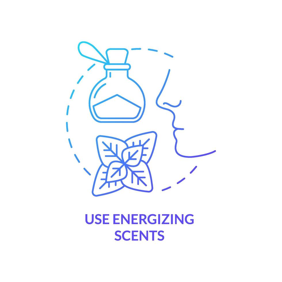 Use energizing scents blue gradient concept icon. Peppermint aromatic stimulant. Road trip tip abstract idea thin line illustration. Isolated outline drawing. vector