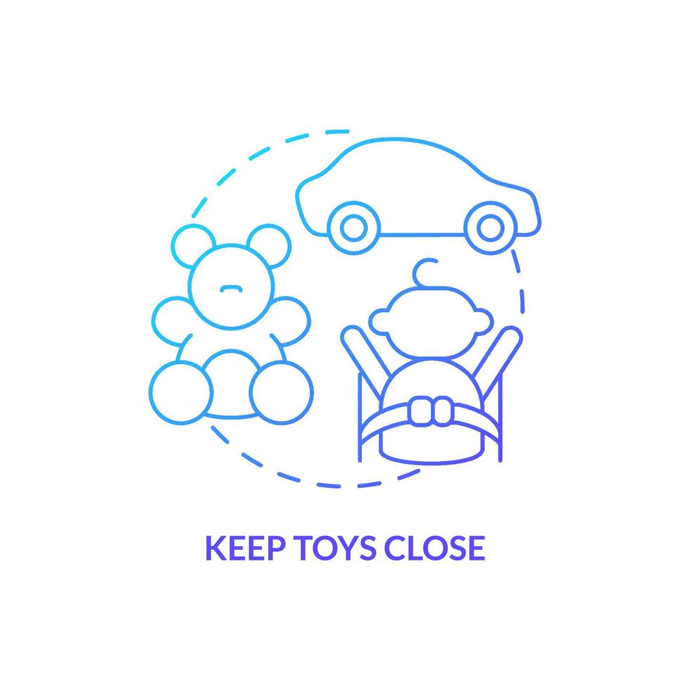 Keep toys close blue gradient concept icon. Happy child. Trip with toddlers recommendation abstract idea thin line illustration. Isolated outline drawing. vector
