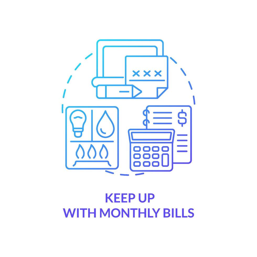 Keep up with monthly bills blue gradient concept icon. Regular utility payments. Road trip advice abstract idea thin line illustration. Isolated outline drawing. vector