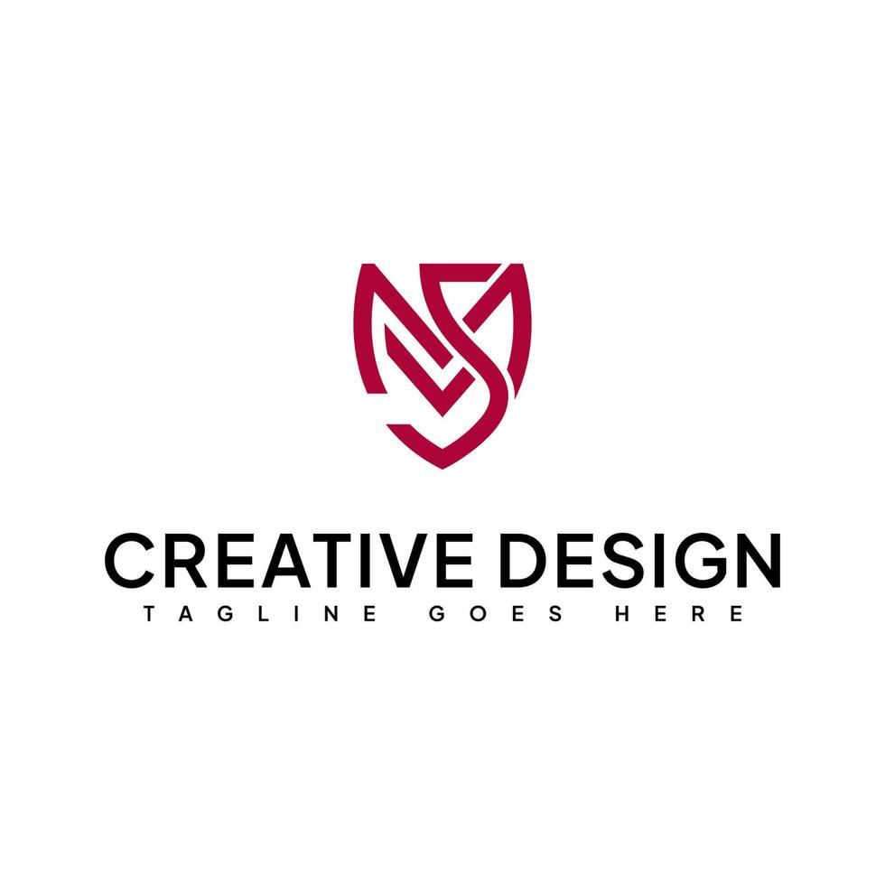 SM or MS Letter Shield Logo Line Art vector