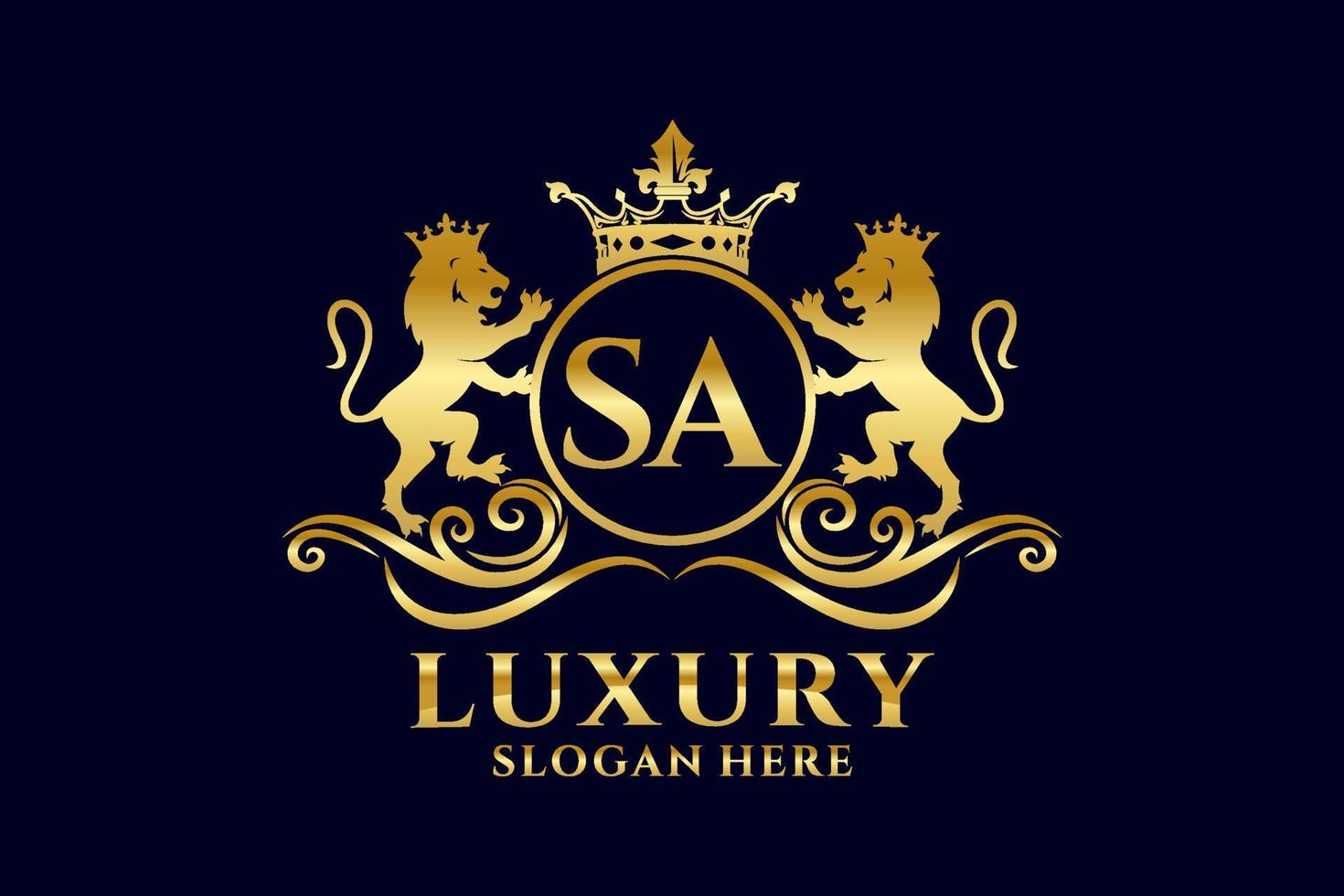 Initial SA Letter Lion Royal Luxury Logo template in vector art for luxurious branding projects and other vector illustration.