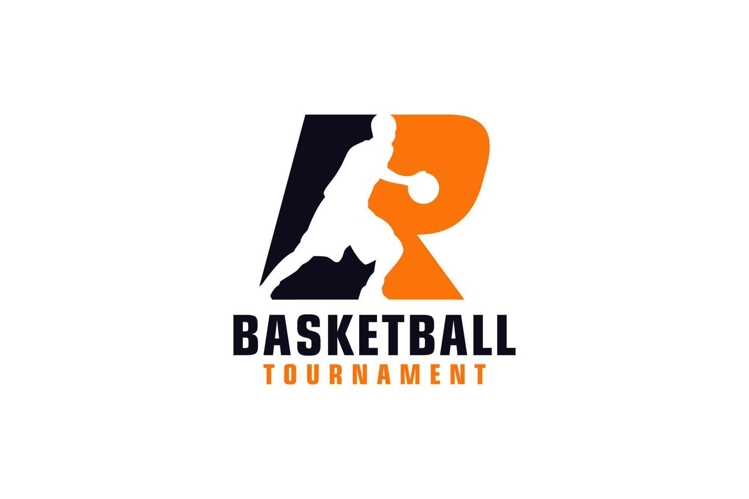 Letter R with Basketball Logo Design. Vector Design Template Elements for Sport Team or Corporate Identity.