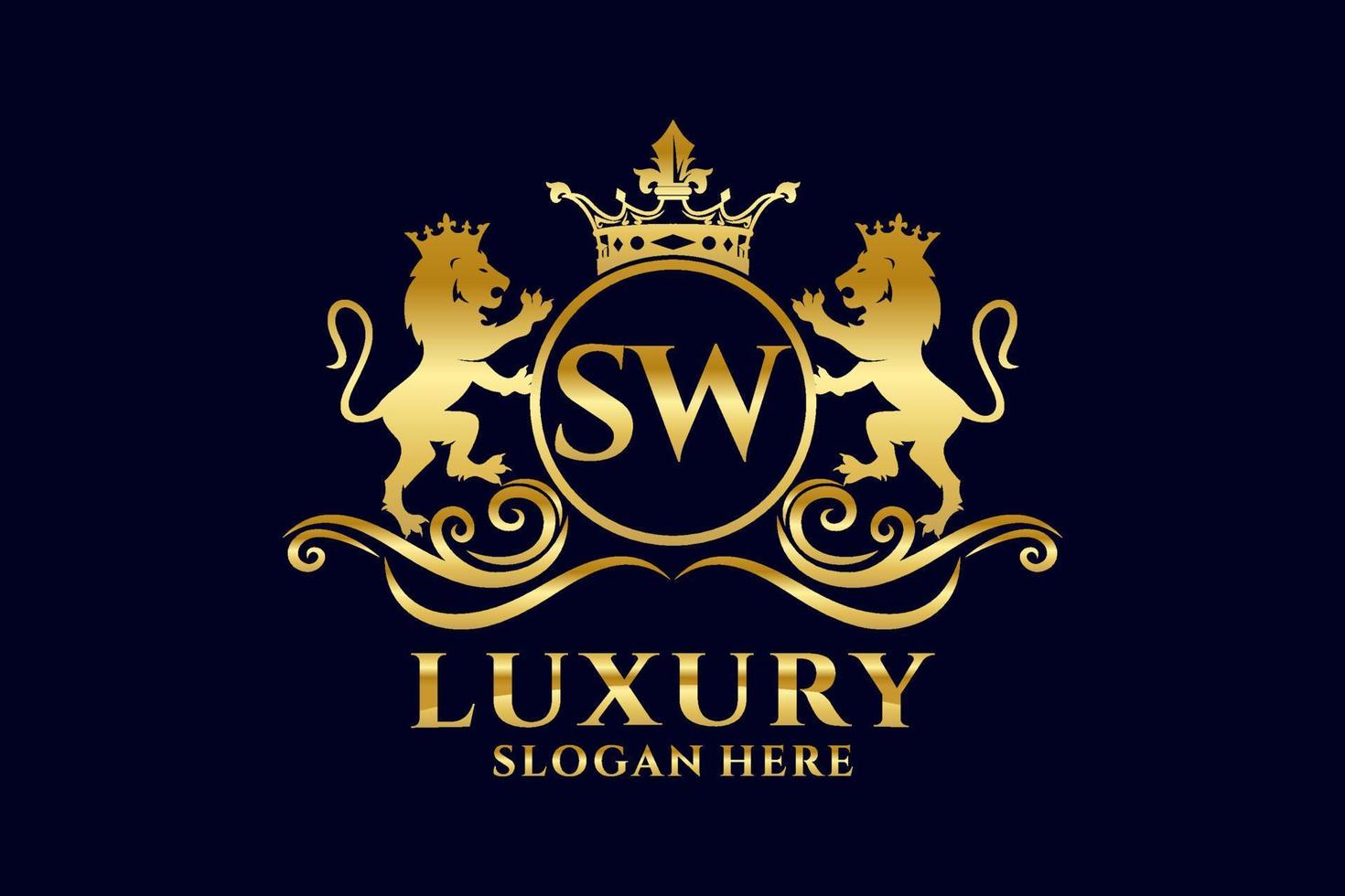 Initial SW Letter Lion Royal Luxury Logo template in vector art for luxurious branding projects and other vector illustration.