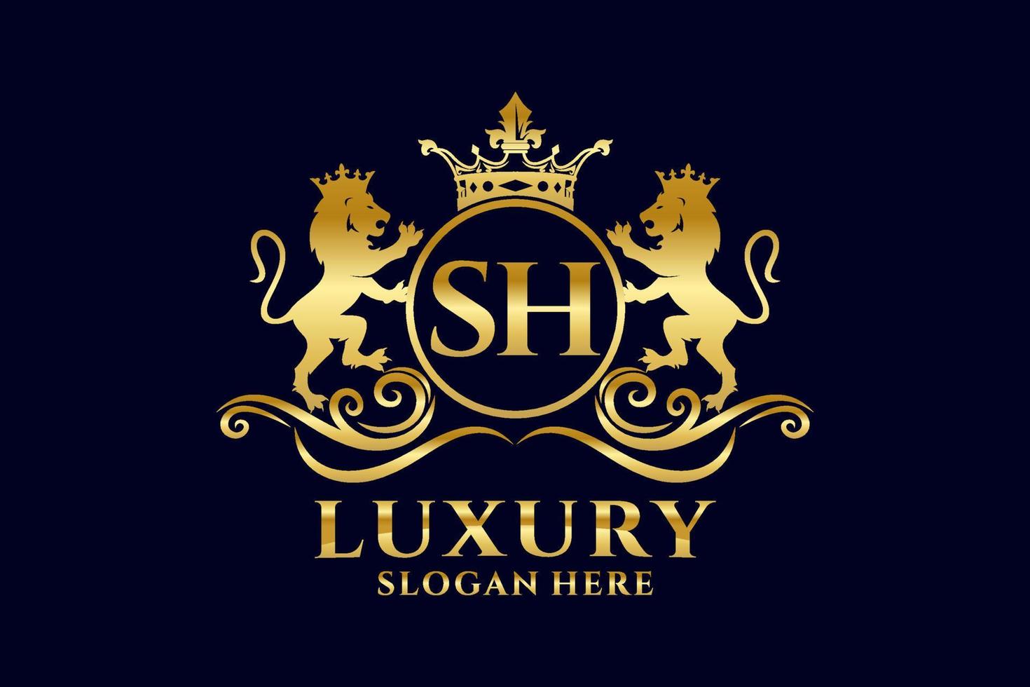 Initial SH Letter Lion Royal Luxury Logo template in vector art for luxurious branding projects and other vector illustration.