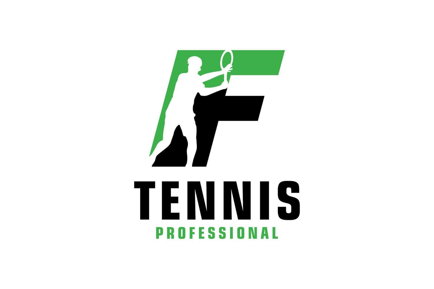 Letter F with Tennis player silhouette Logo Design. Vector Design Template Elements for Sport Team or Corporate Identity.