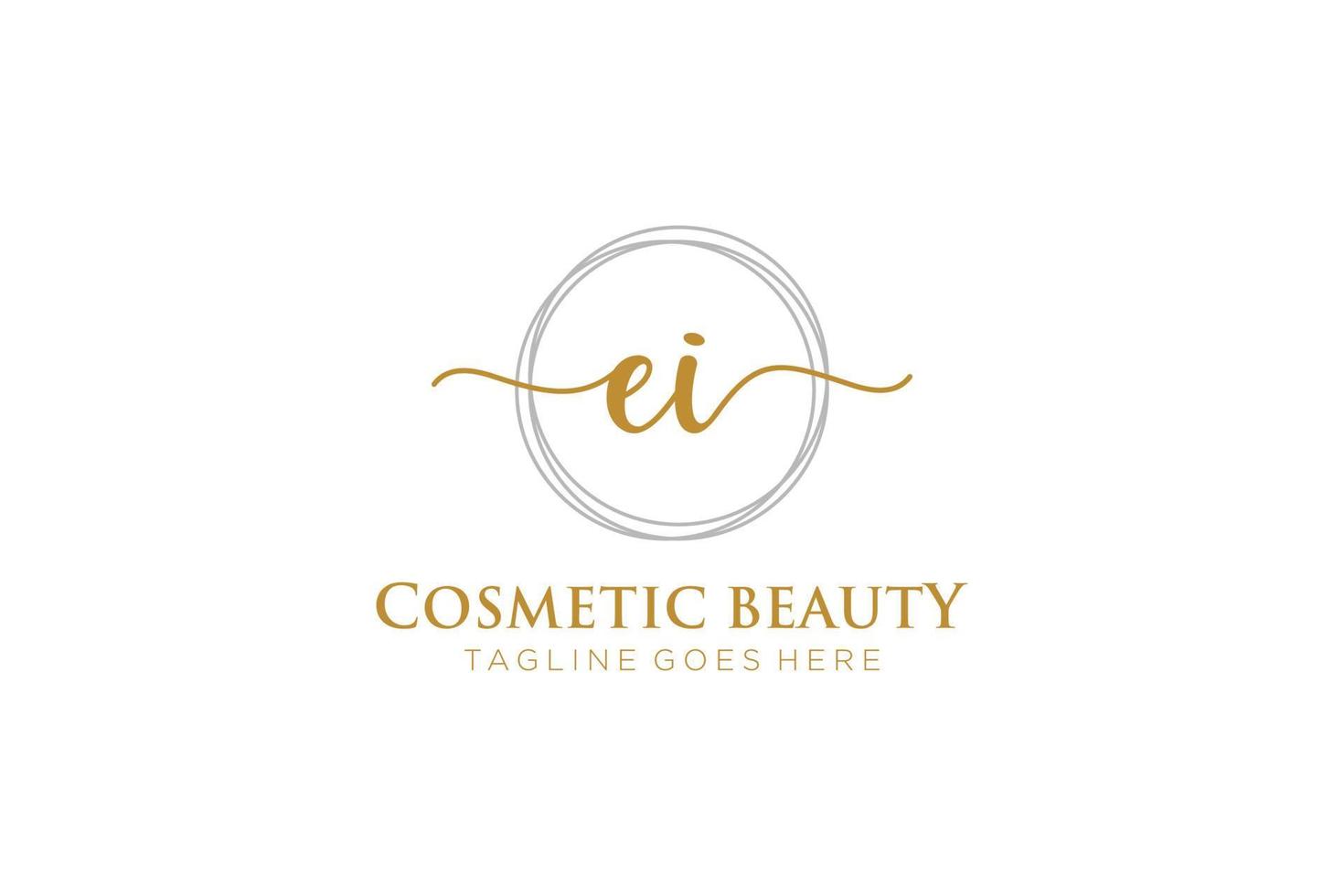 initial EI Feminine logo beauty monogram and elegant logo design, handwriting logo of initial signature, wedding, fashion, floral and botanical with creative template. vector