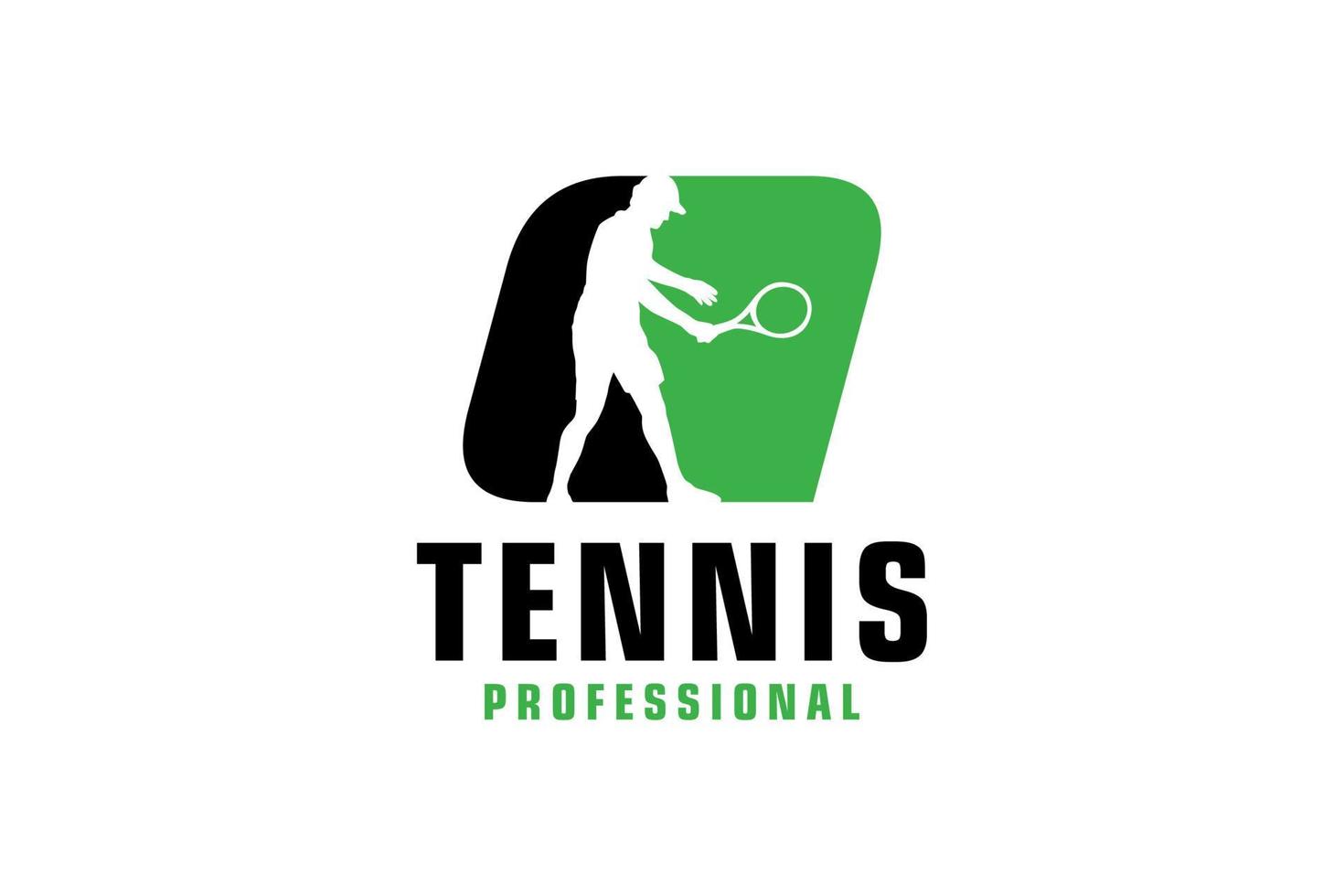 Letter Q with Tennis player silhouette Logo Design. Vector Design Template Elements for Sport Team or Corporate Identity.