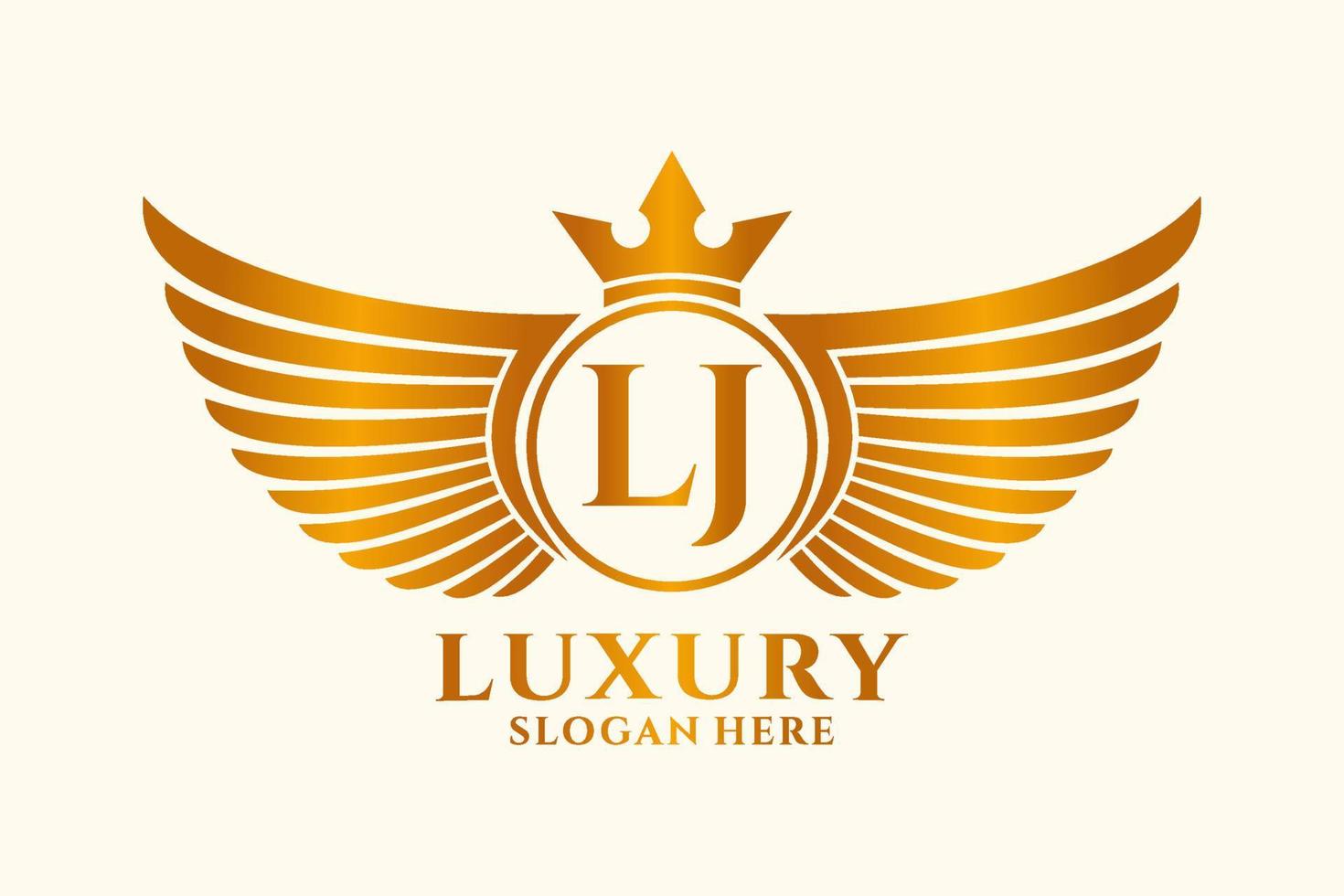 Luxury royal wing Letter LJ crest Gold color Logo vector, Victory logo, crest logo, wing logo, vector logo template.