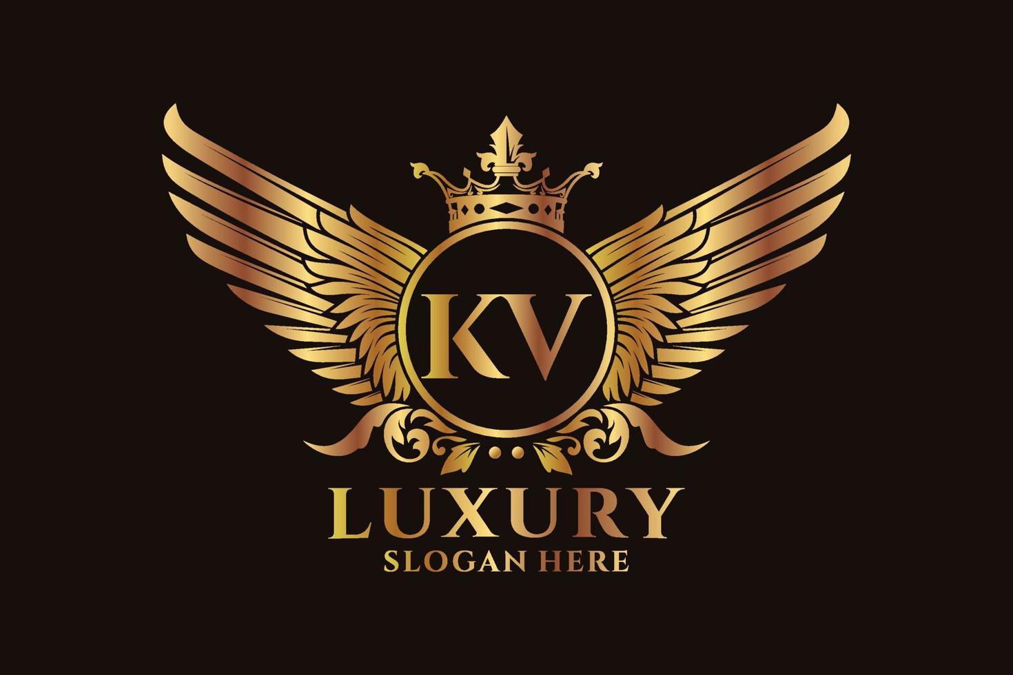 Luxury royal wing Letter KV crest Gold color Logo vector, Victory logo, crest logo, wing logo, vector logo template.