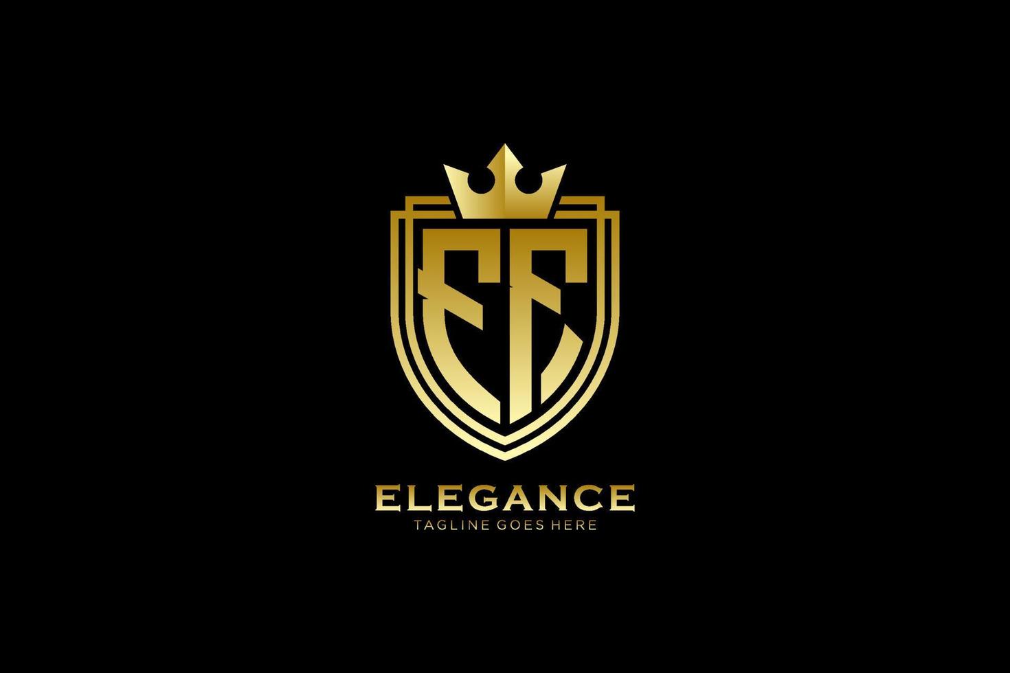 initial FF elegant luxury monogram logo or badge template with scrolls and royal crown - perfect for luxurious branding projects vector