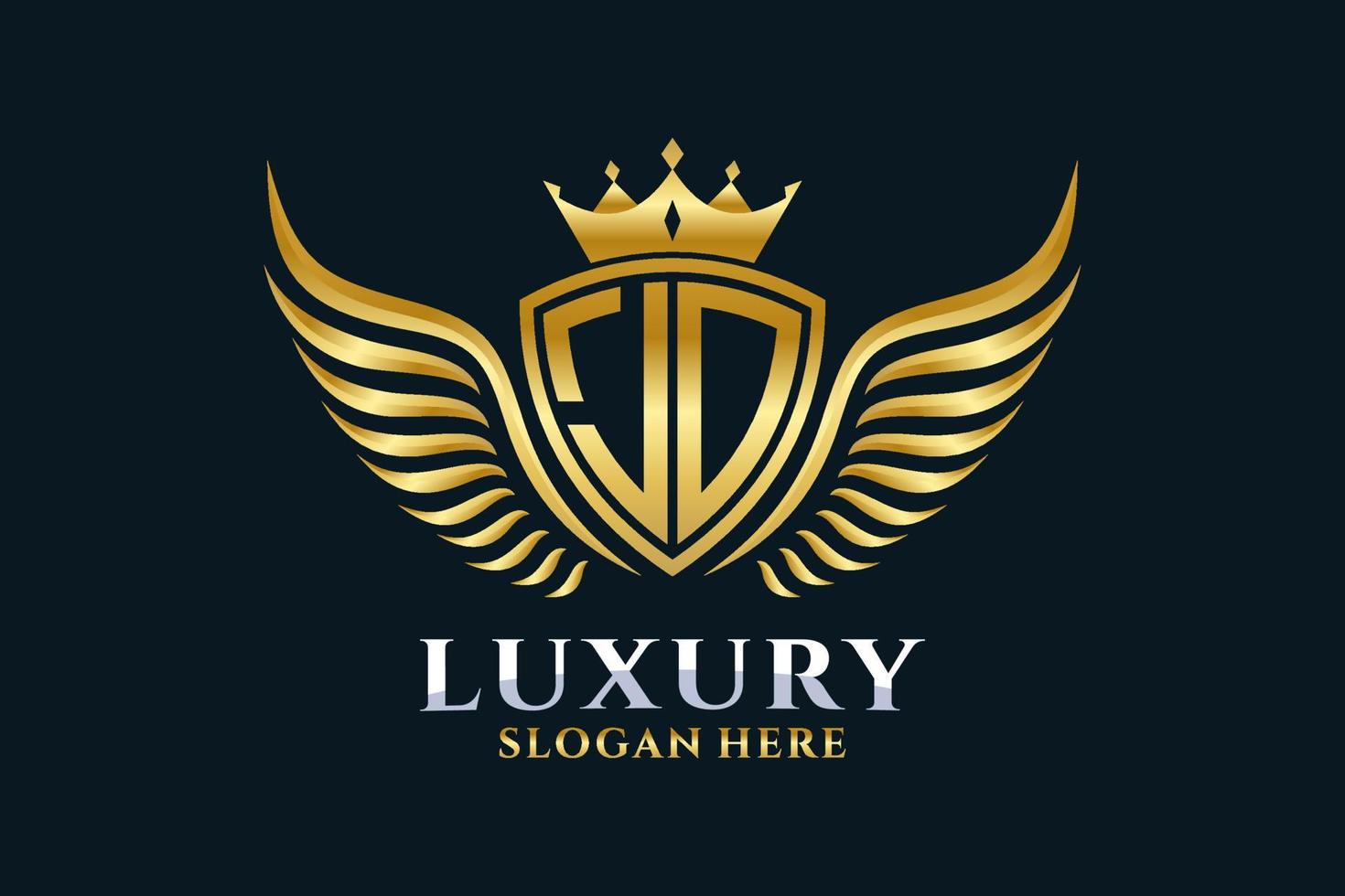 Luxury royal wing Letter JO crest Gold color Logo vector, Victory logo, crest logo, wing logo, vector logo template.