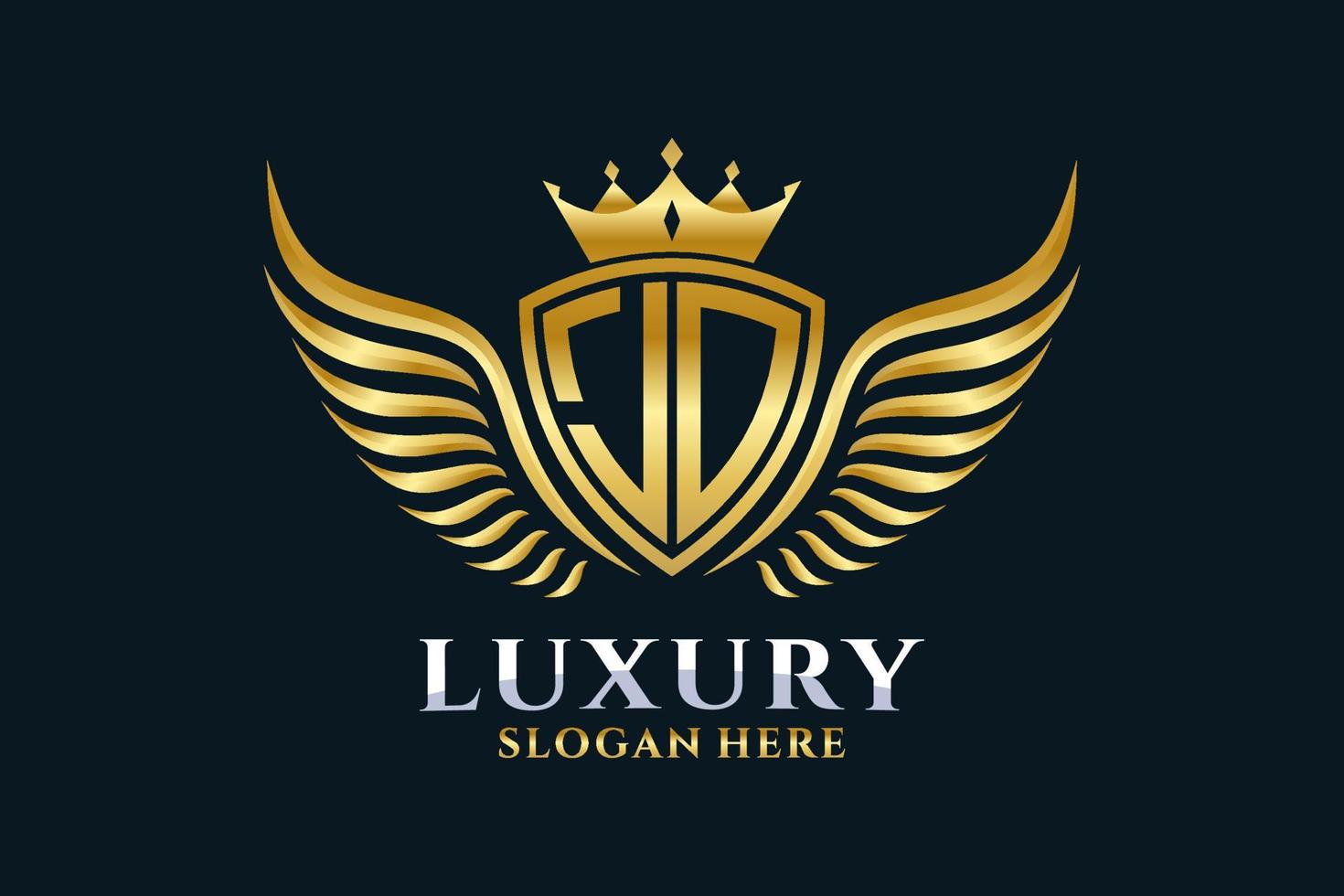 Luxury royal wing Letter JO crest Gold color Logo vector, Victory logo, crest logo, wing logo, vector logo template.