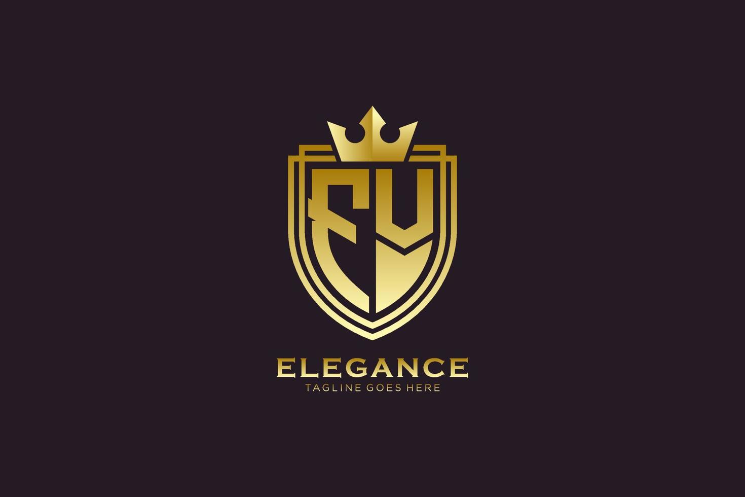 initial FV elegant luxury monogram logo or badge template with scrolls and royal crown - perfect for luxurious branding projects vector