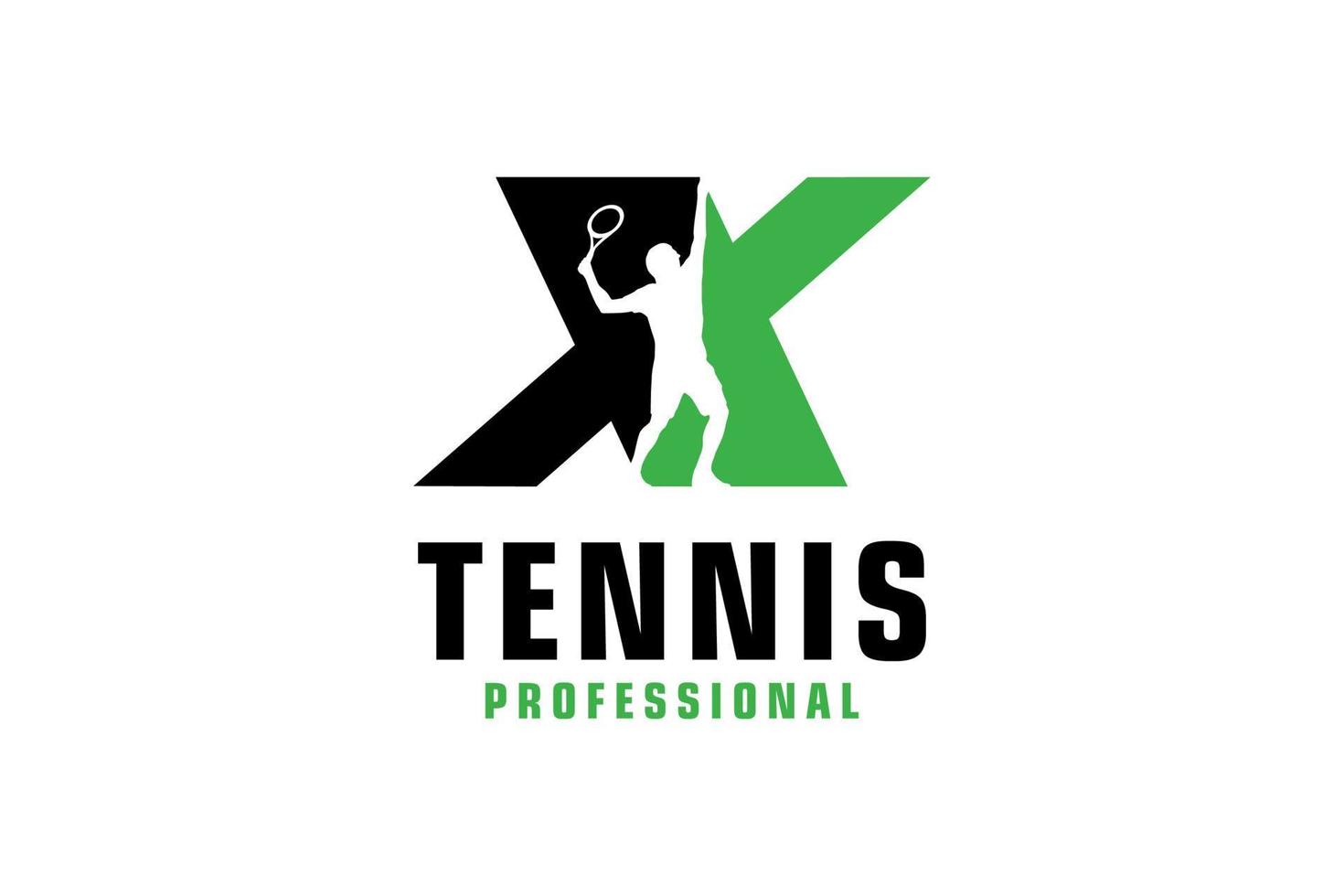 letra x con diseño de logotipo de silueta de jugador de tenis. elementos de plantilla de diseño vectorial para equipo deportivo o identidad corporativa. vector