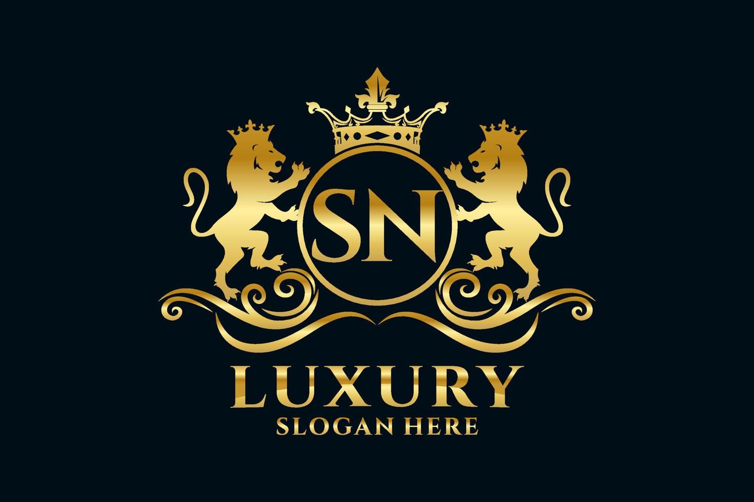 Initial SN Letter Lion Royal Luxury Logo template in vector art for luxurious branding projects and other vector illustration.