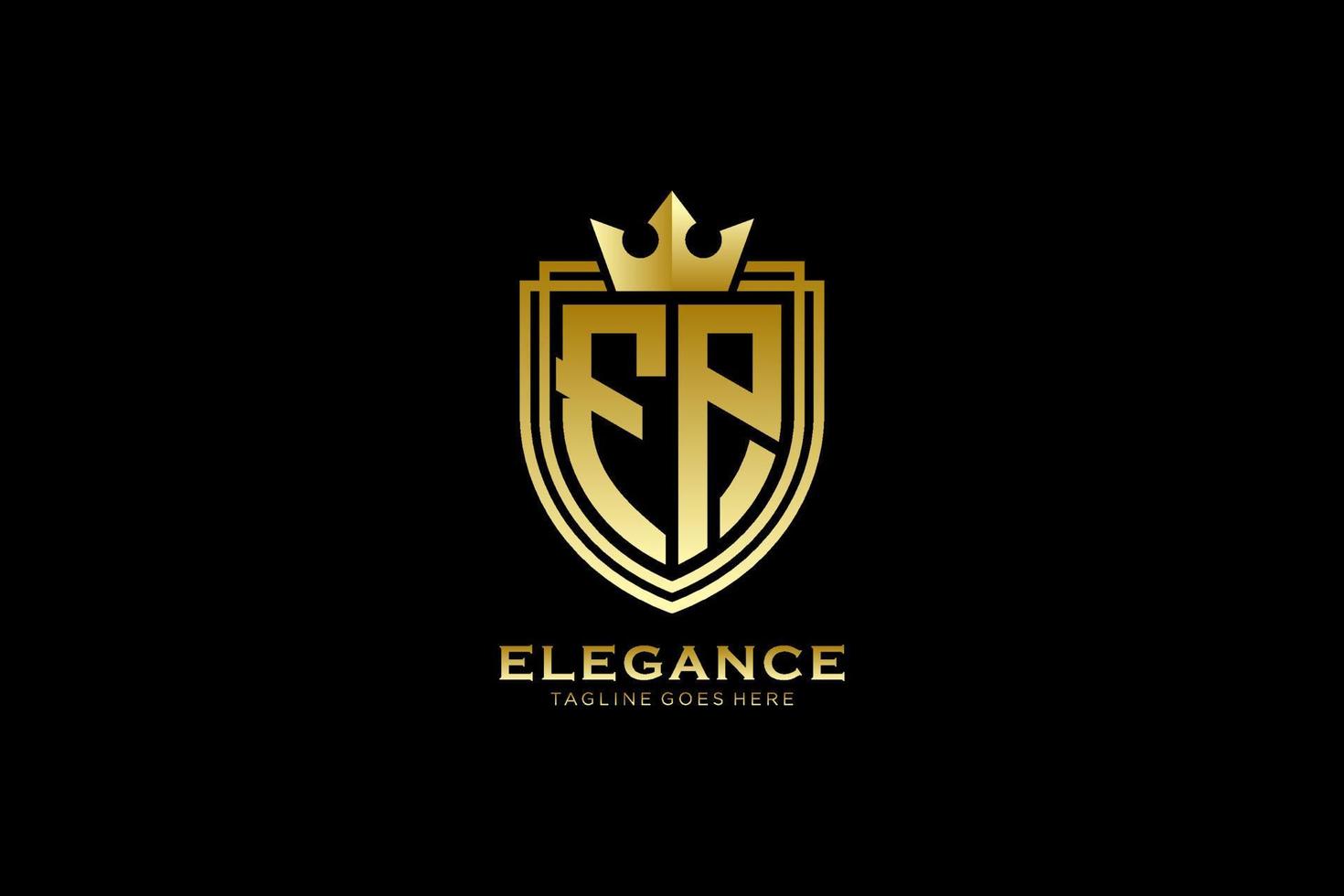 initial FP elegant luxury monogram logo or badge template with scrolls and royal crown - perfect for luxurious branding projects vector