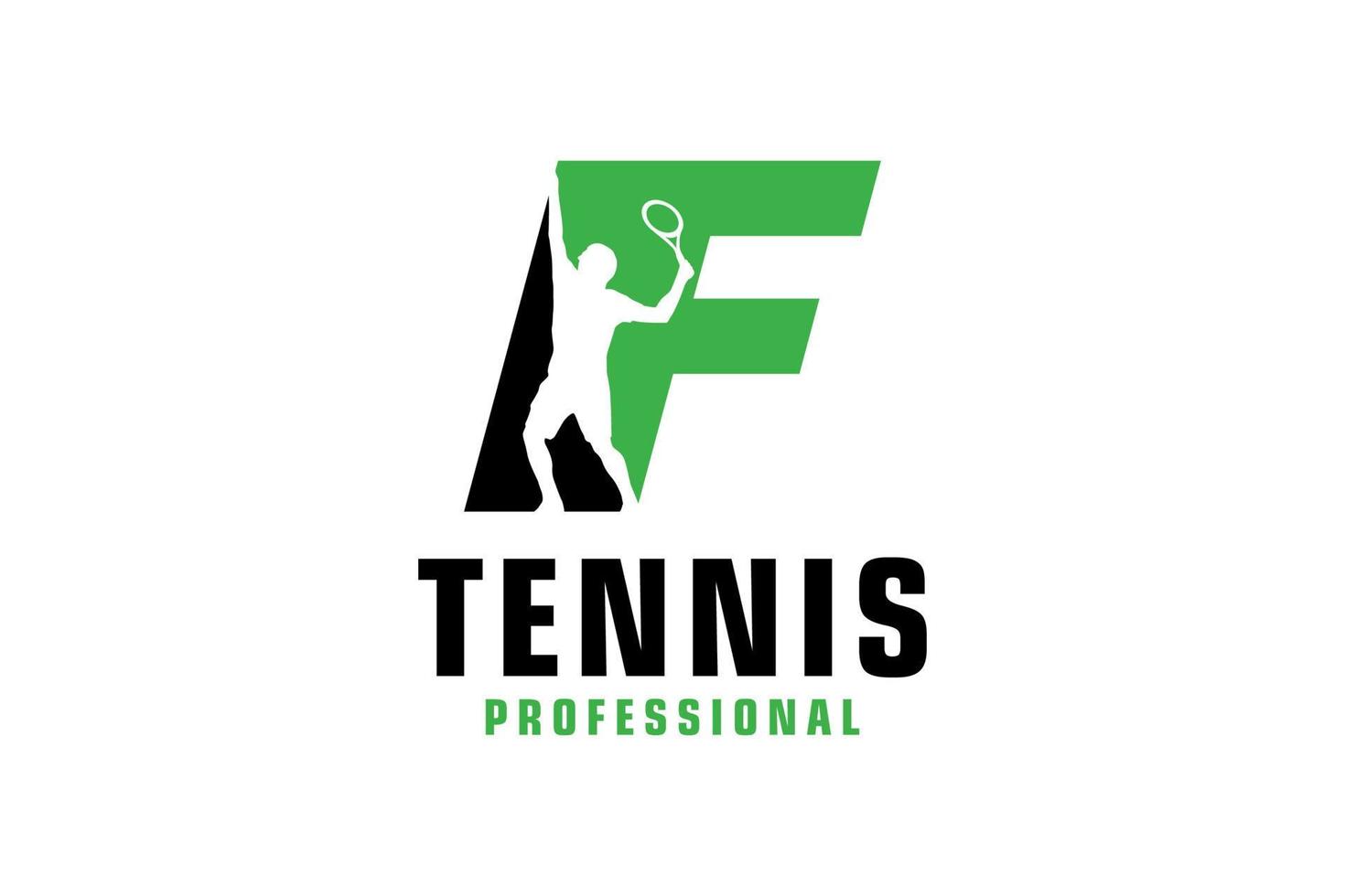 Letter F with Tennis player silhouette Logo Design. Vector Design Template Elements for Sport Team or Corporate Identity.