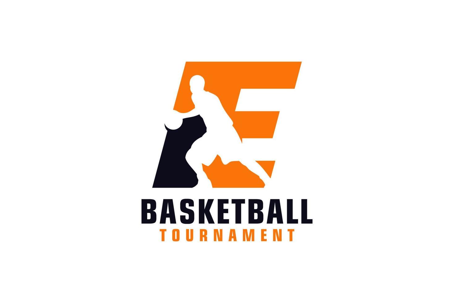 letra e con diseño de logotipo de baloncesto. elementos de plantilla de diseño vectorial para equipo deportivo o identidad corporativa. vector