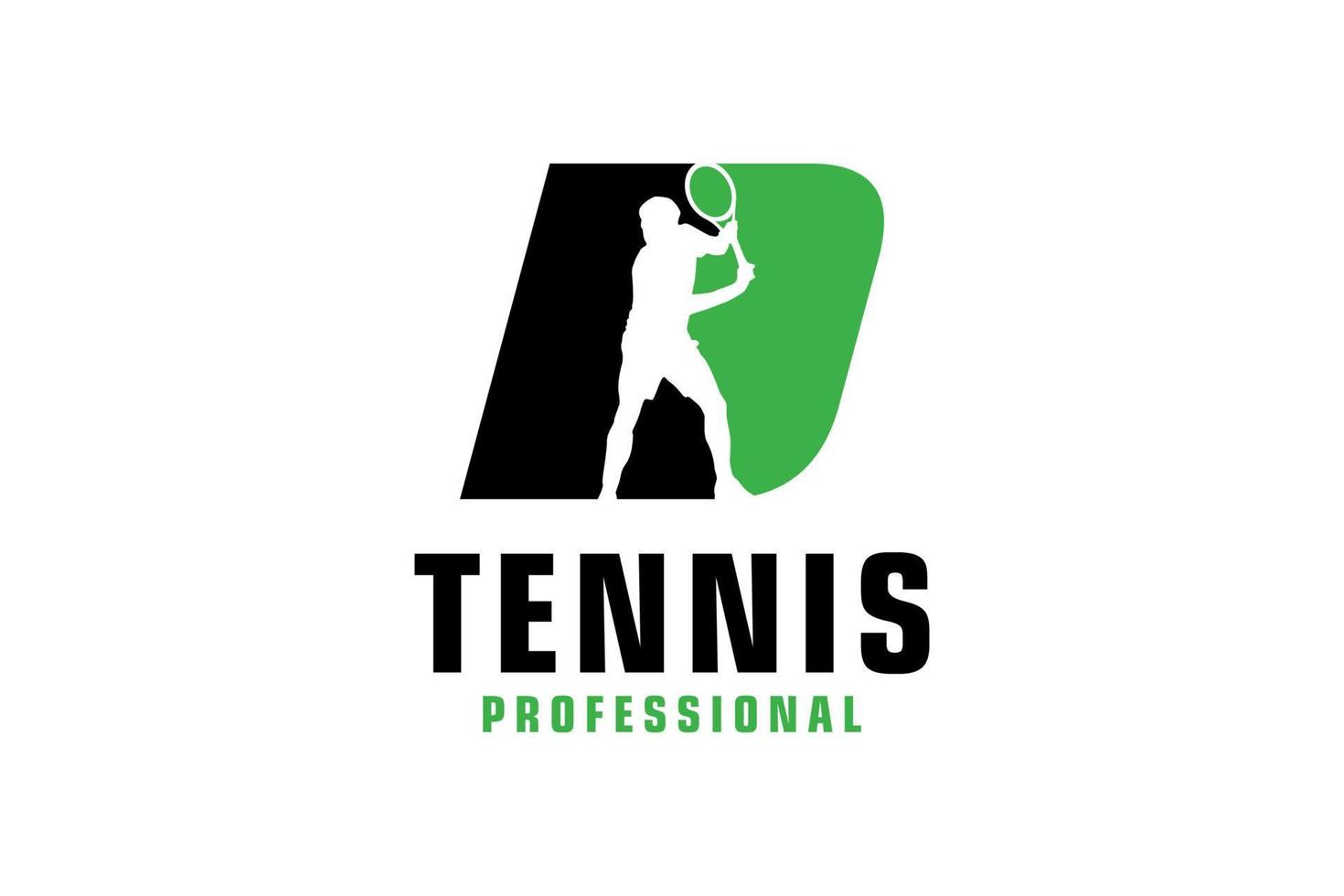 Letter D with Tennis player silhouette Logo Design. Vector Design Template Elements for Sport Team or Corporate Identity.