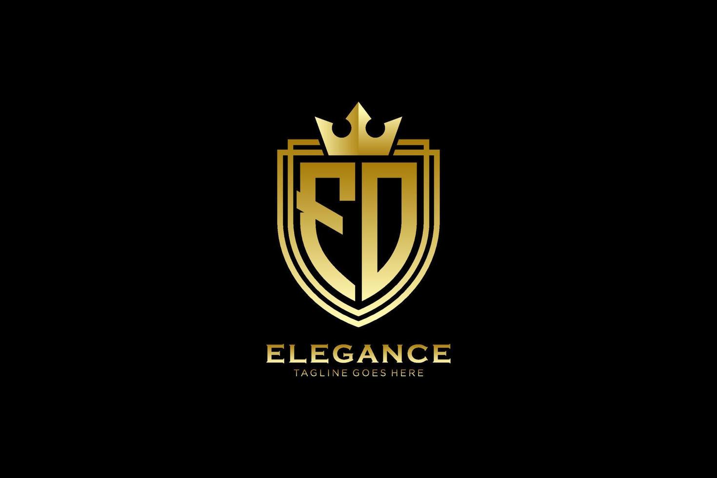 initial FO elegant luxury monogram logo or badge template with scrolls and royal crown - perfect for luxurious branding projects vector