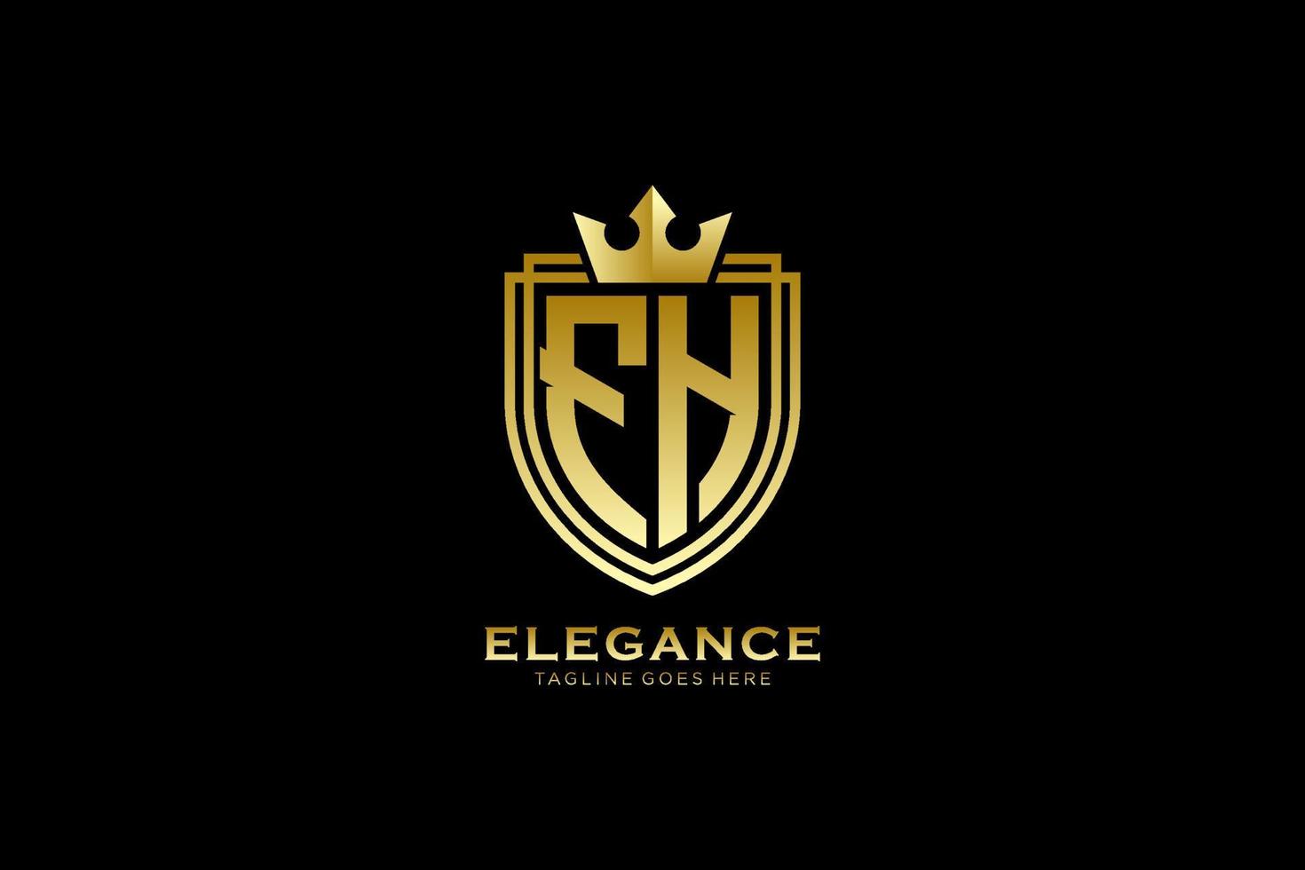initial FH elegant luxury monogram logo or badge template with scrolls and royal crown - perfect for luxurious branding projects vector