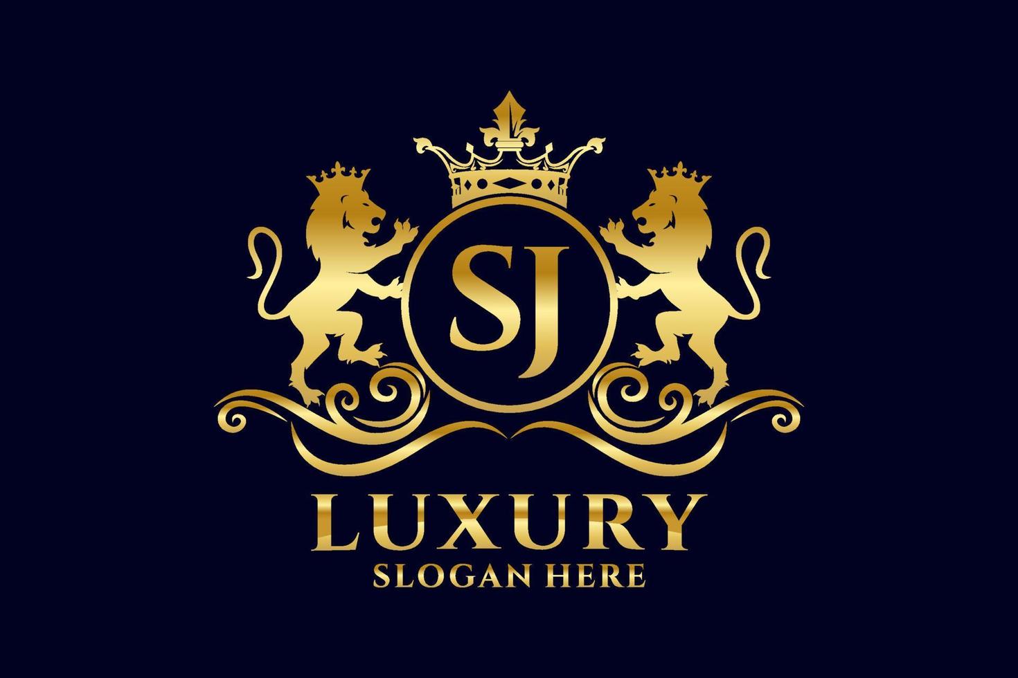 Initial SJ Letter Lion Royal Luxury Logo template in vector art for luxurious branding projects and other vector illustration.