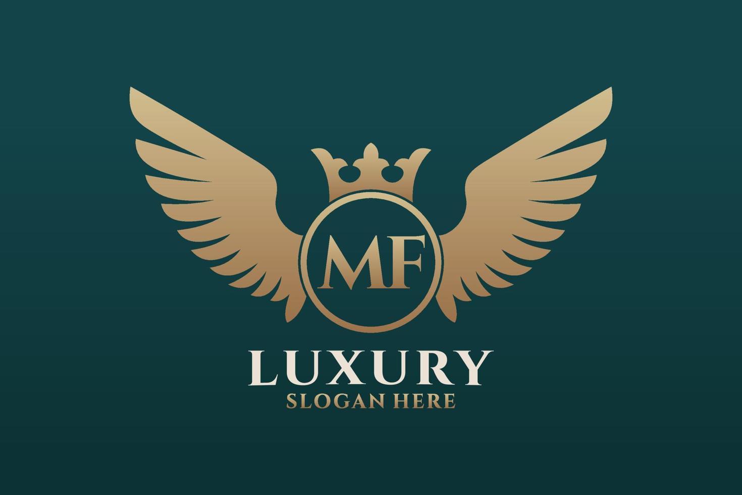 Luxury royal wing Letter MF crest Gold color Logo vector, Victory logo, crest logo, wing logo, vector logo template.