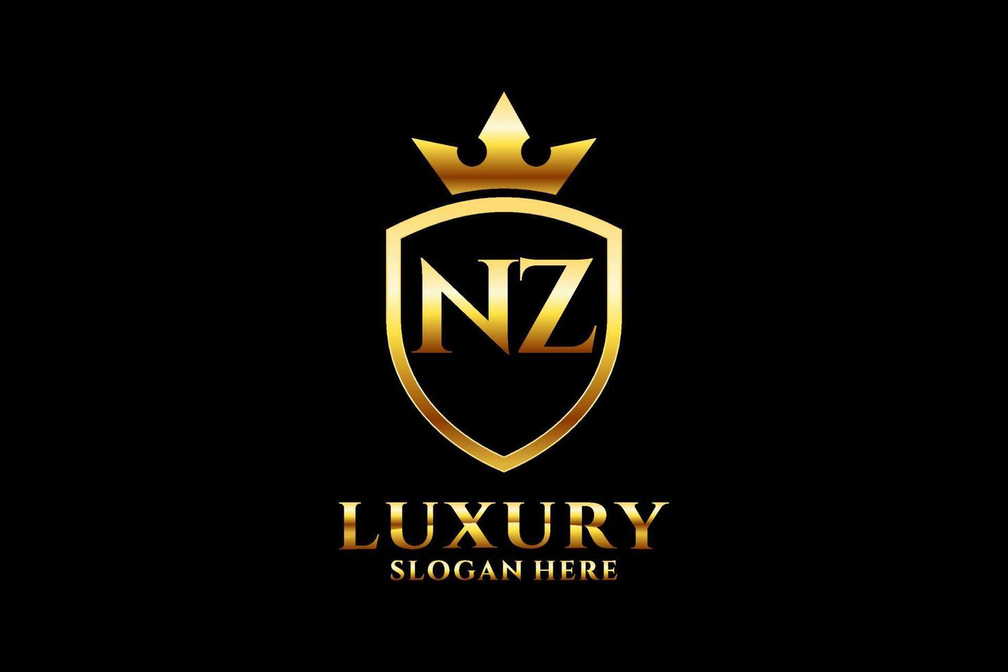 initial NZ elegant luxury monogram logo or badge template with scrolls and royal crown - perfect for luxurious branding projects vector
