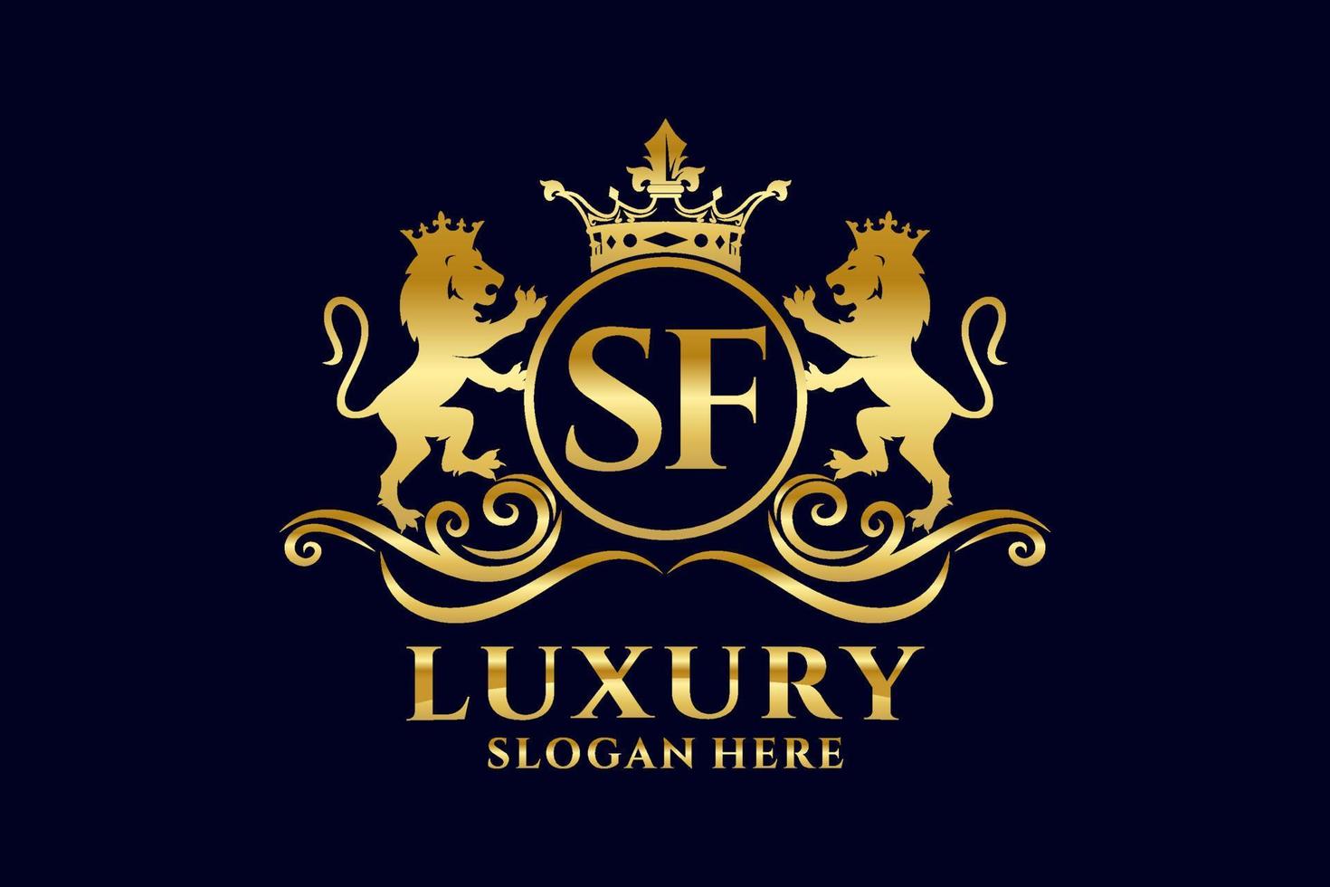 Initial SF Letter Lion Royal Luxury Logo template in vector art for luxurious branding projects and other vector illustration.