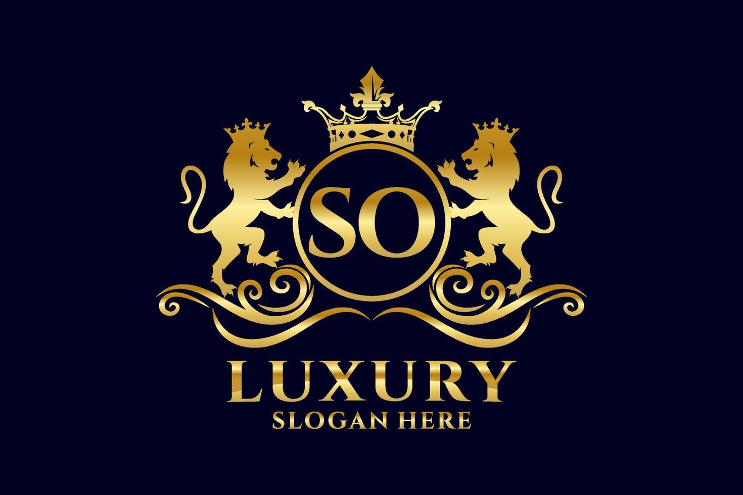Initial SO Letter Lion Royal Luxury Logo template in vector art for luxurious branding projects and other vector illustration.