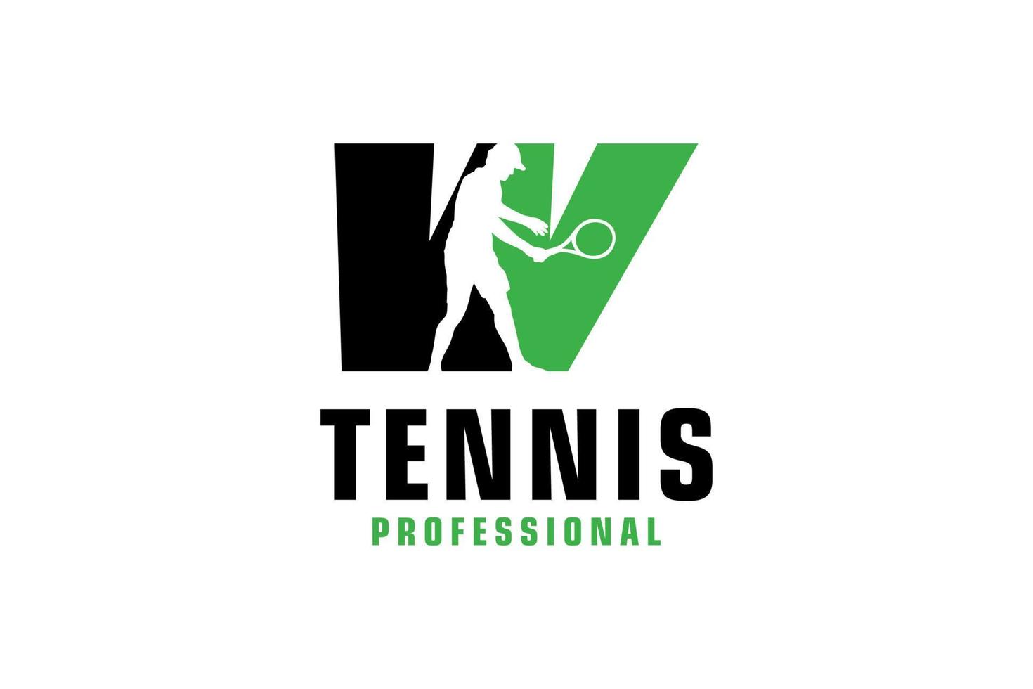 Letter W with Tennis player silhouette Logo Design. Vector Design Template Elements for Sport Team or Corporate Identity.