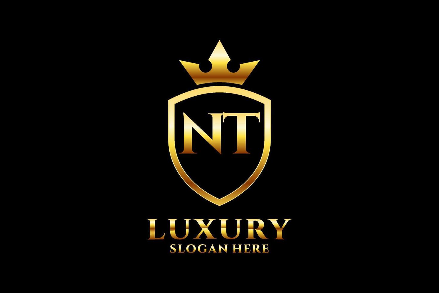 initial NT elegant luxury monogram logo or badge template with scrolls and royal crown - perfect for luxurious branding projects vector
