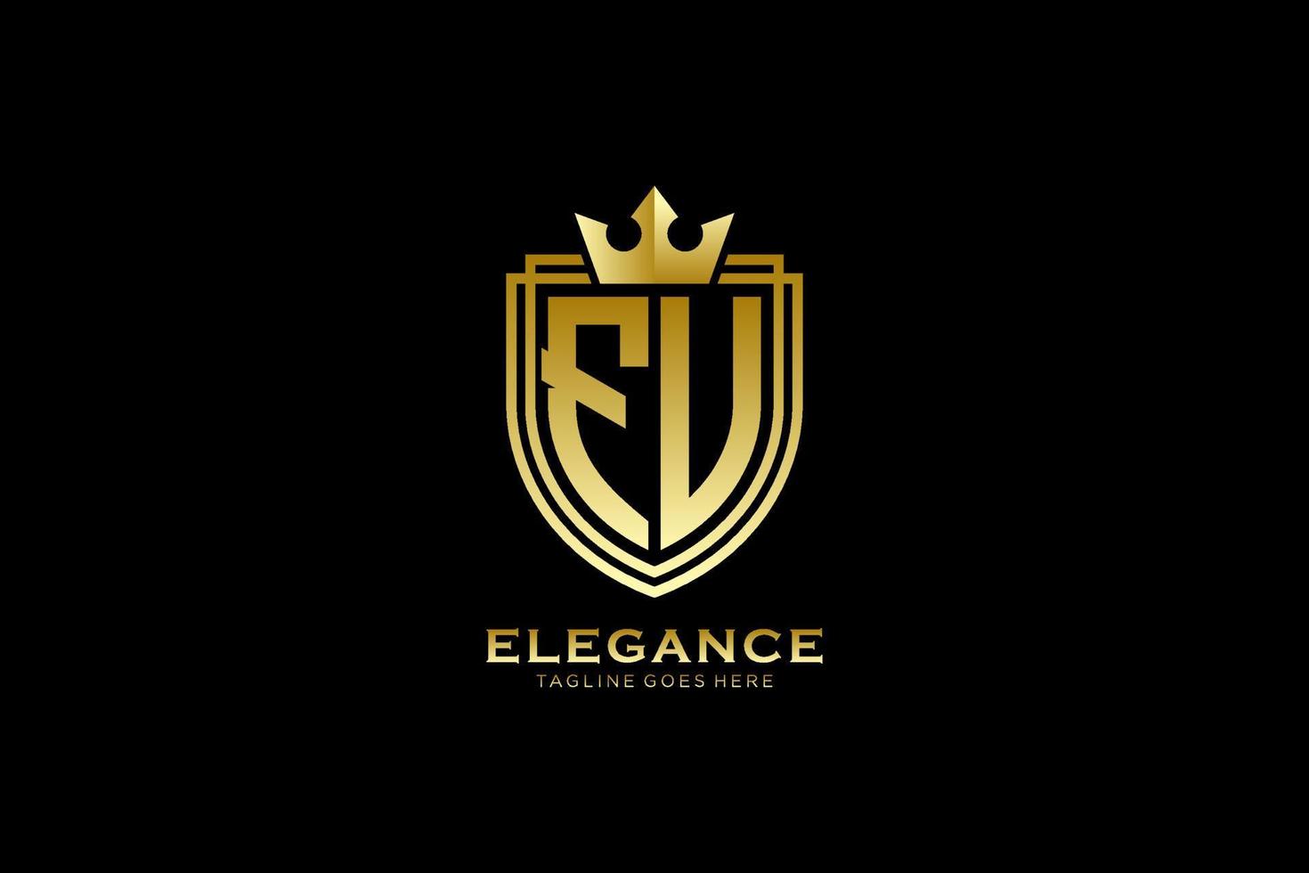 initial FU elegant luxury monogram logo or badge template with scrolls and royal crown - perfect for luxurious branding projects vector