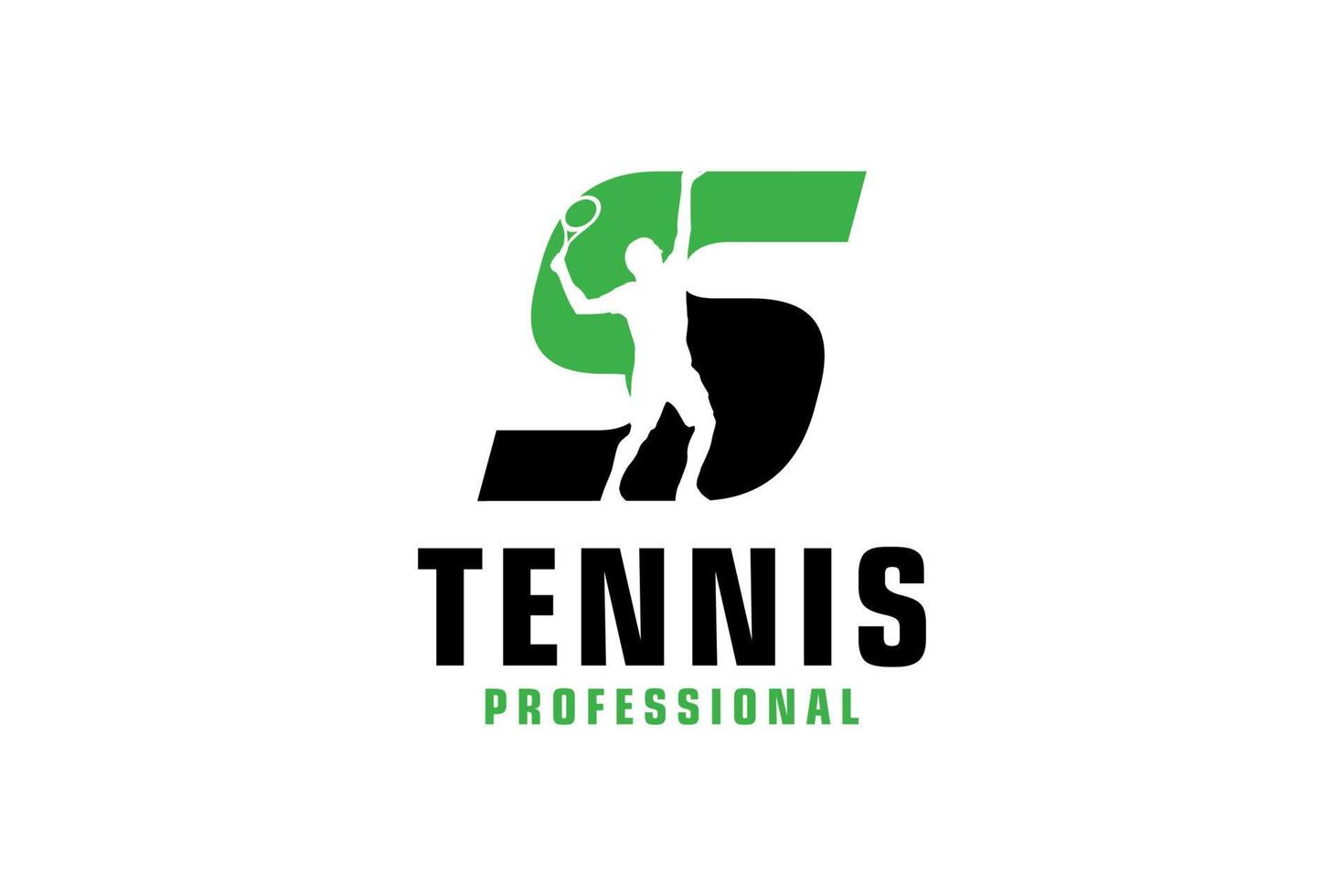 letra s con diseño de logotipo de silueta de jugador de tenis. elementos de plantilla de diseño vectorial para equipo deportivo o identidad corporativa. vector