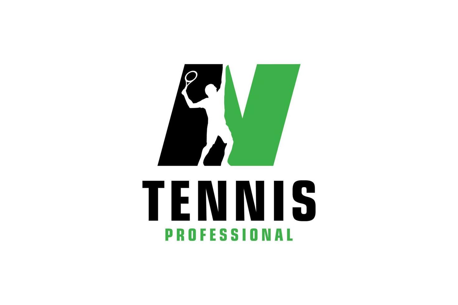 letra n con diseño de logotipo de silueta de jugador de tenis. elementos de plantilla de diseño vectorial para equipo deportivo o identidad corporativa. vector