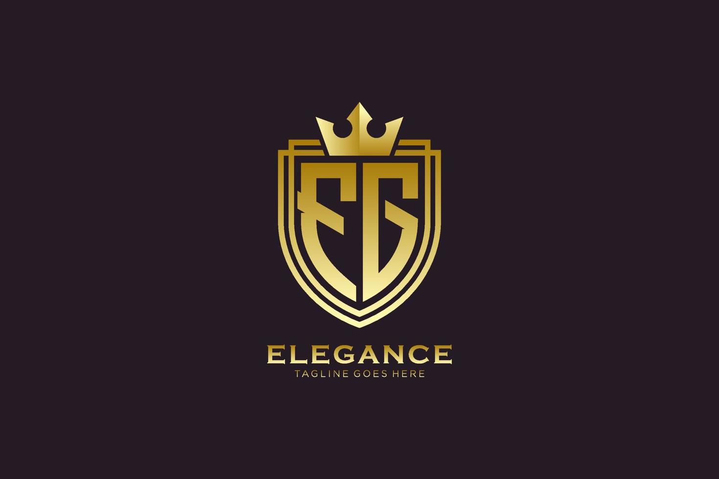 initial FG elegant luxury monogram logo or badge template with scrolls and royal crown - perfect for luxurious branding projects vector