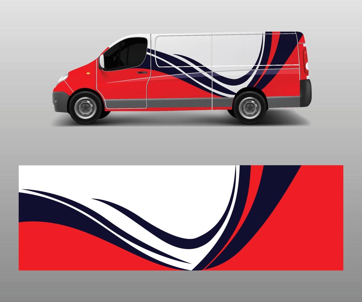 Vehicle decal wrap design cargo van vector. Graphic abstract wave