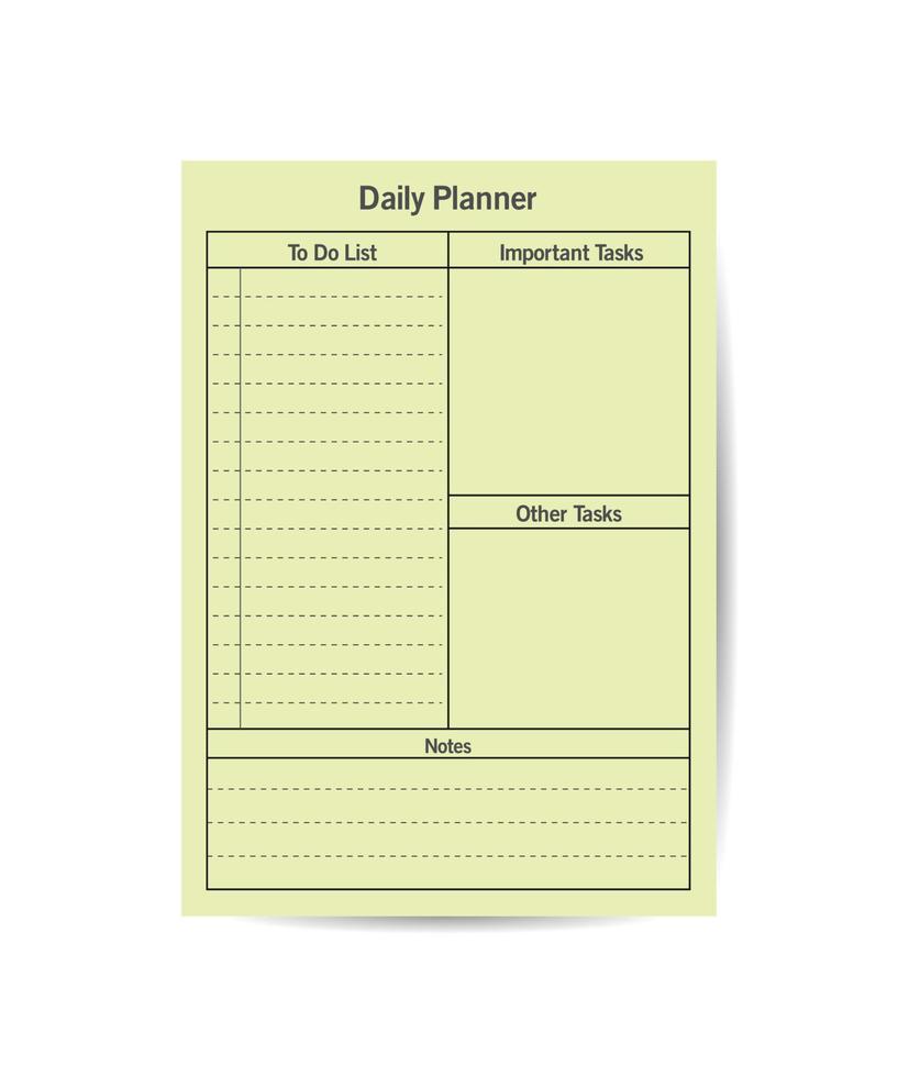 Daily planner printable template Vector. plan pages task and check list flat vector illustration