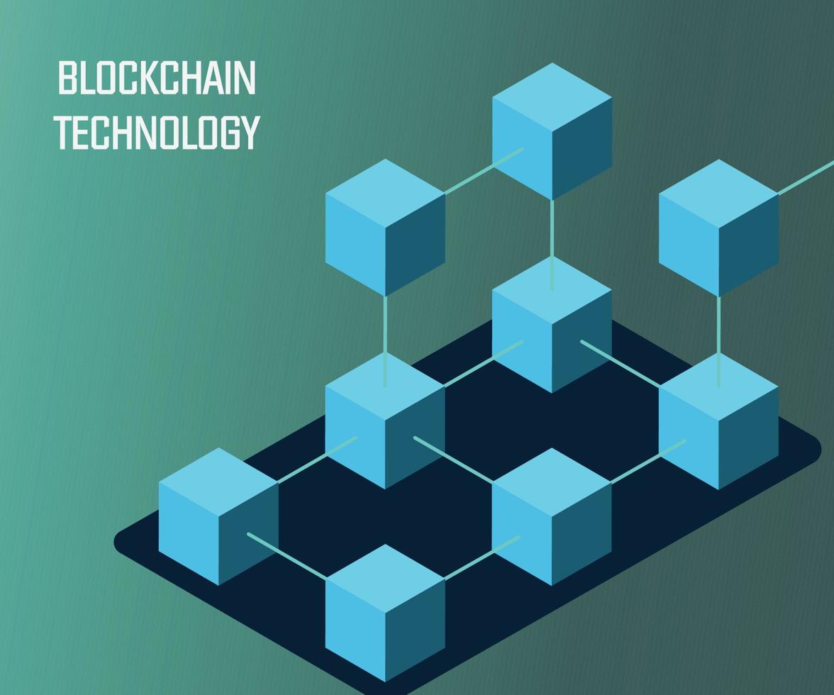 Blockchain technology isometric flat vector illustration concept hi