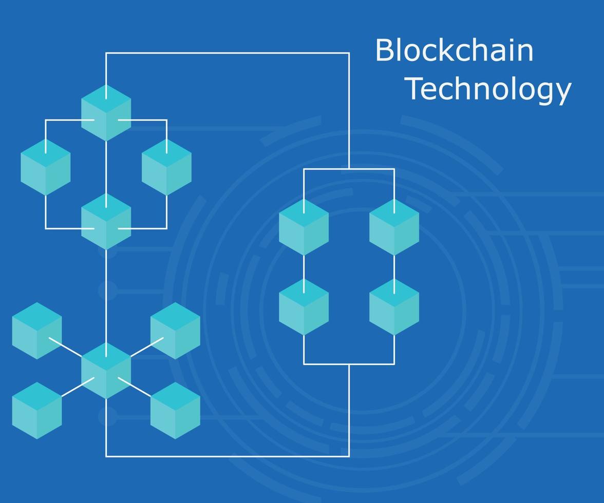 Digital geometric tech cube blockchain technology background connected with lines vector